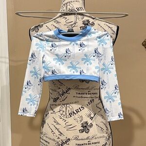 BLUEY Blue Palm Print Long Sleeve Crop Top Sz 3T